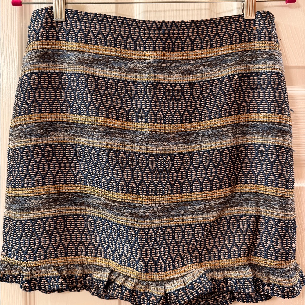 Mango Navy Skirt with Gold and Gray Stripes